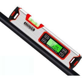 Digital Level and Protractor, 12 Inch IP54 Protected Electronic Bubble Inclinometer Angle Finder with Large LED Backlight and Magnetized V-Groove Base（Red）