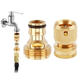 1 Set Garden Brass Hose Parts & Connectors, 3/4 inch Brass Female Threaded Tap Connector 6-Point Quick Hose Connect Male and Female Garden Pipe Fitting Nozzle Connect Kit for Kitchen Outdoor Pipe