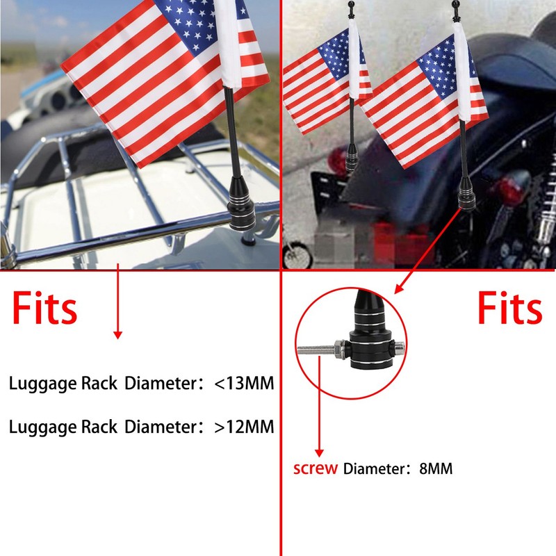 Espear Motorcycles American Flag and US Military Army Flags Holder