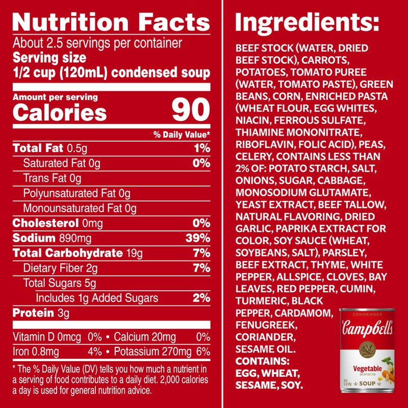 Campbell's Condensed Vegetable Soup With Beef Stock, 10.5 oz Can