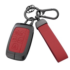 Key Fob Cover with Heavy-duty Keychain for Range Rover Evouge Discovery Sport Velar LR2 LR4 Jaguar XF XJ XJL XE, Red, Small