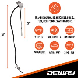 Deway Automatic Fuel Transfer Pump w/Hand-Trigger Nozzle, AA Battery Powered, Advanced Adapters For All Size Gas & VP Racing Cans, Extra Long 51" Hose, Portable Liquid Pump for Gasoline, Diesel Fuel