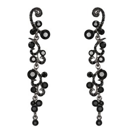 EVER FAITH Women's Rhinestone Austrian Crystal Art Deco Banquet Prom Flower Wave Chandelier Dangle Earrings Black Black-Tone