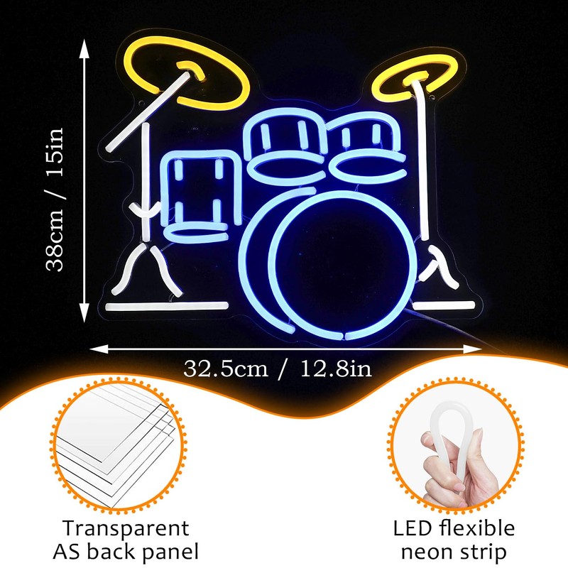 LISIGNVE Drum Kit Neon Sign, Neon Light Sign, Led Neon