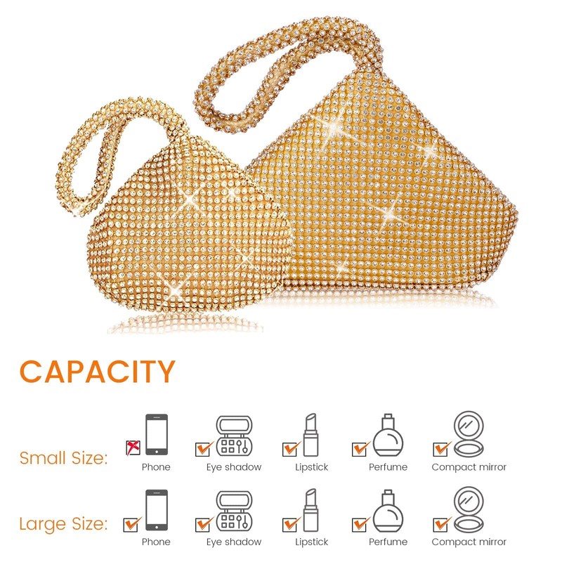 J&G Triangle Rhinestone Ladies Clutch Bag, Evening Bag, Handbag, Wedding