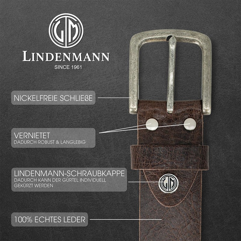 LINDENMANN Men's Buffalo Leather Belt 40 mm Brown, dark brown