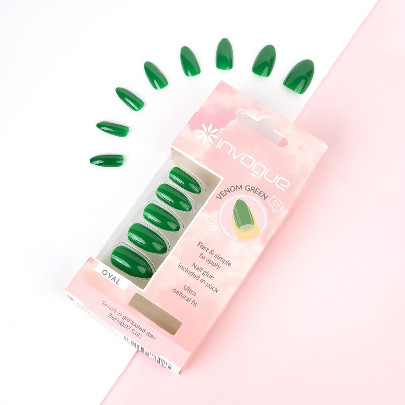Invogue Venom Green Oval Nails (24 Pieces)