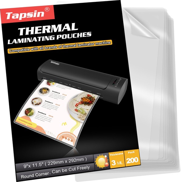 Tapsin Laminating Pouches 9 x 11.5, 3 Mil Laminating Sheets