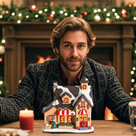 Gingerbread Christmas Lighted Village Houses Decorations 6.7", Christmas Village Sets with Bulb Ceramic Holiday Home Decor