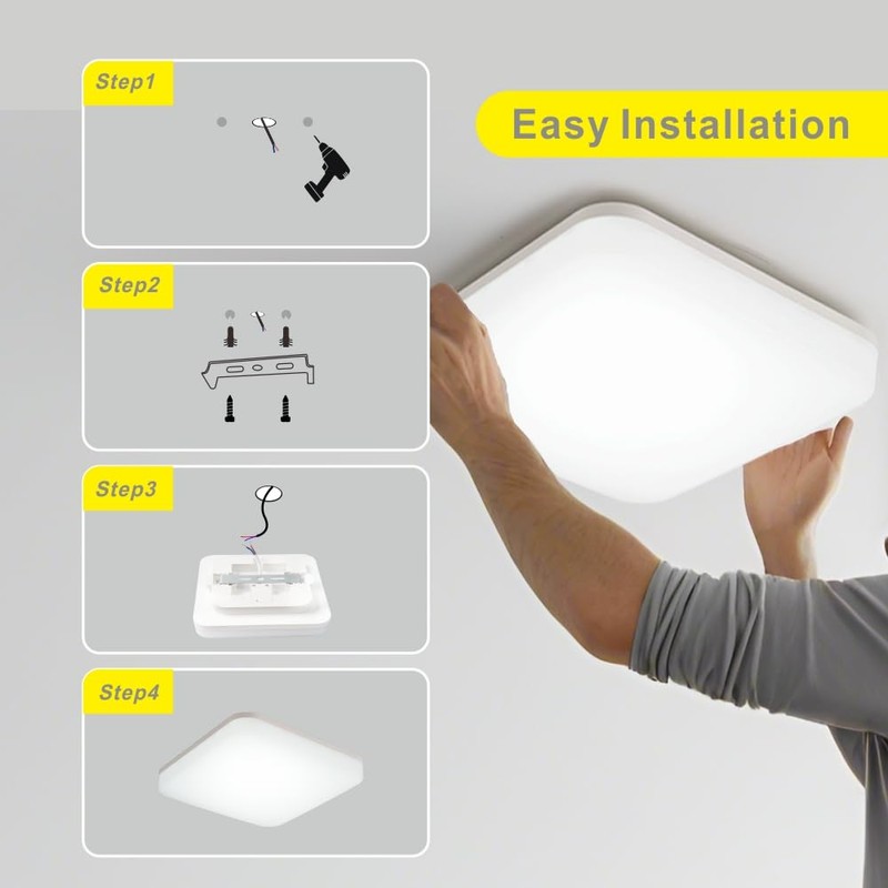 BrightFly LED Square Ceiling Light, 2300LM 20W, 3CCT (3000K/4000K/6500K) Bathroom