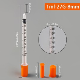 U-100 27G 1cc Syringes with 5/16 Inch-8mm Accurate Measuring for Liquid Individually Sealed Packaging (100Pack)