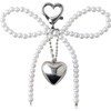 88flix Keychain, Pearl Charm, Heart Charm, Pearl Ribbon, Silver, Stylish,
