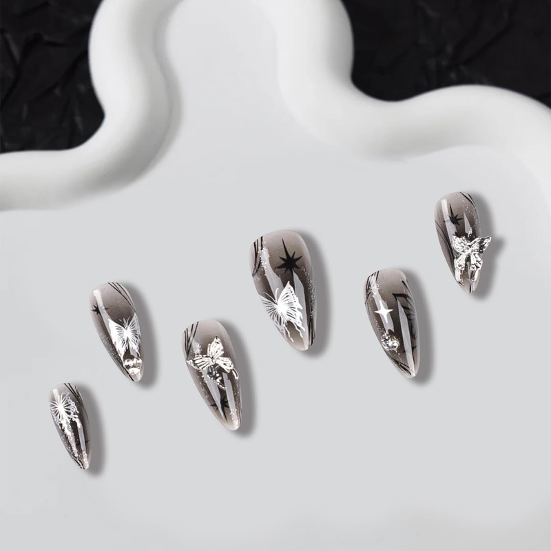 Ruzister 24 Pieces Push On Almond Nails Shiny False Nails