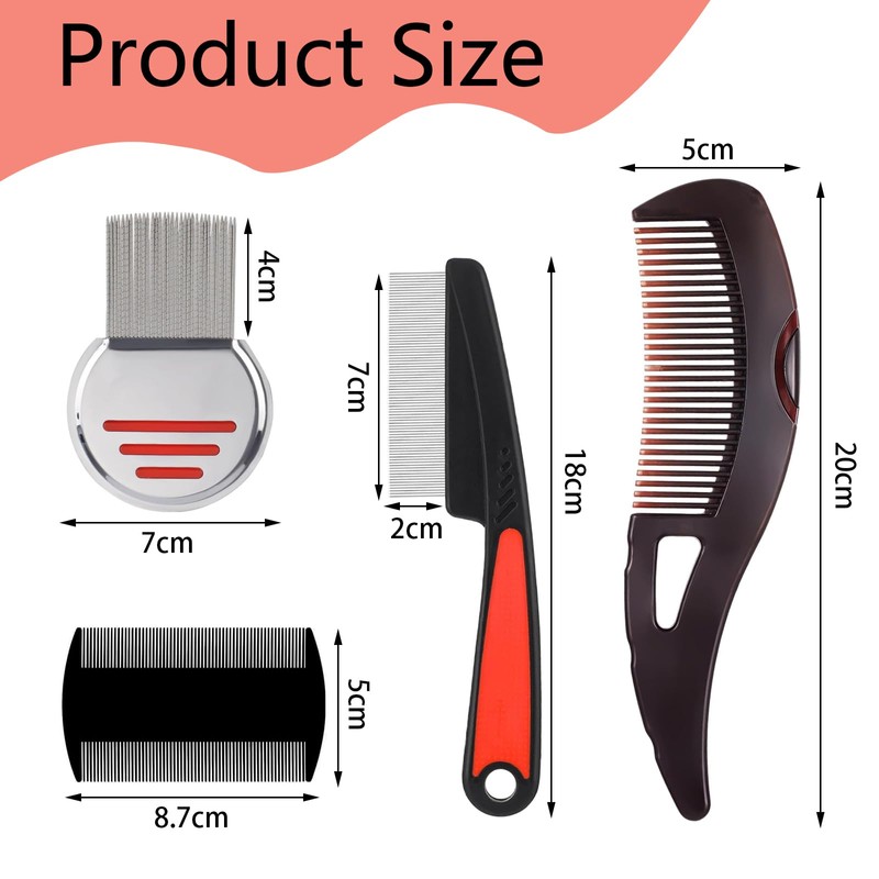 4-Piece Dandruff Comb Set, Stainless Steel Fine Tooth Lice Comb,