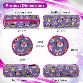Fashion Stationery Pencil Case for Girls Kids Children's Back to School Lilac Cute Dogs Primary School Storage Supplies Pencil Cases Christmas Stocking Fillers or Gifts for Birthday