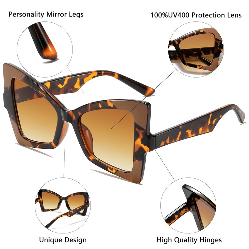 aisswzber Oversized Cat Eye Sunglasses for Women Trendy UV Protection