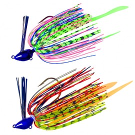 RuiJiaXiang 6pcs weedless skirted Jig heads squid rubber jig lure baits kit 10g 13g 16g Include plastic fishing tackle box fishing for freshwater saltwater (style-e)