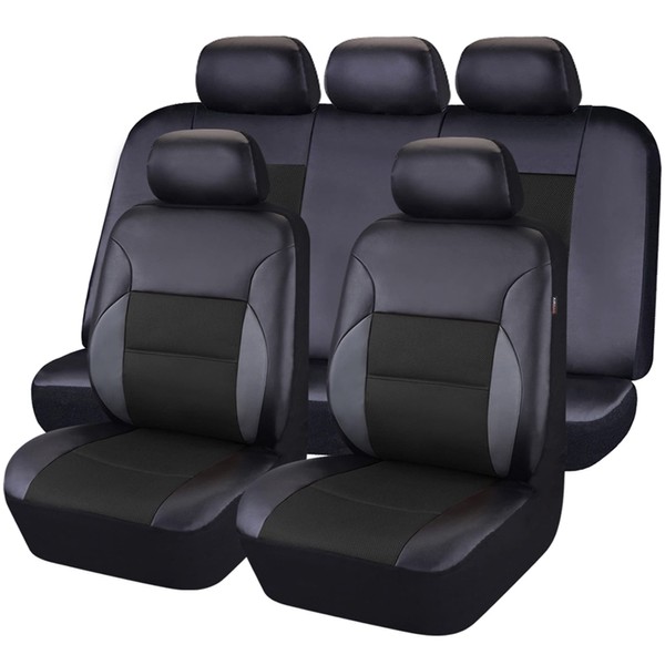 CAR PASS Luxurous PU Leather Automotive Universal Seat Covers Set Package-Universal fit for Vehicles with Super 5mm Composite Sponge Inside,Airbag Compatible (Black and Black)