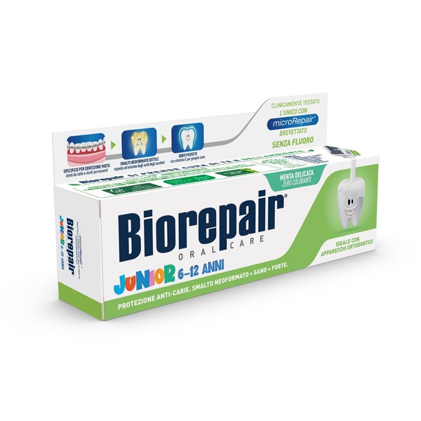 Biorepair: Oral Care Junior 7-14 Years Toothpaste, Fluoride Free, with Mint Extract - 2.53 Fluid Ounces (75ml) Tube [ Italian Import ]