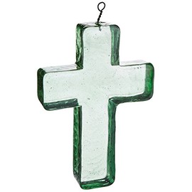 Creative Co-Op Recycled Glass Hanging Cross, Green