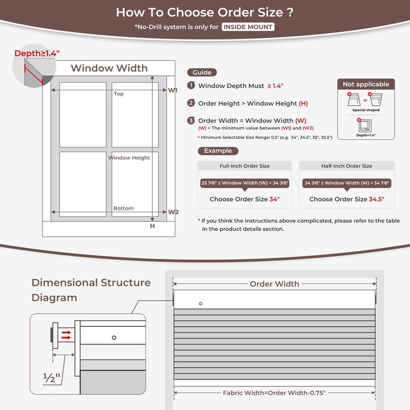 Allesin Zen No Drill Blinds for Windows Blackout Cordless Cellular