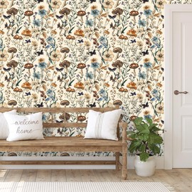 Froluya Mushroom Wallpaper Peel and Stick Vintage Floral Contact Paper 16.9" x 393.7" Boho Self Adhesive Removable Wallpaper Mushroom Forest Decorative Contact Paper for Bathroom Cabinets Vinyl