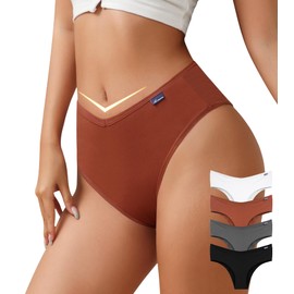 ASIMOON High Waisted Cotton Underwear for Women Comfy High Cut Bikini Panties Ladies Stretch V Waist Cheeky Panty 4 Pack