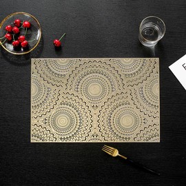 Hosoncovy Decorative Placemats Set of 4,Bohemia Placemats Hollow Dining Table Place Mats Heat Resistant Non-slip Dining Placemats Reusable Table Mats for Home Kitchen (Gold)