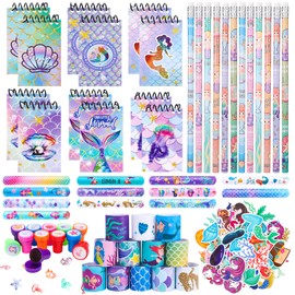 Kaisibum Pack of 90 Mermaid Party Bags Children's Birthday Party Bags, Mermaids Children's Birthday Gifts for Girls Slap Bracelets Stickers Pencil Stamp Notebook