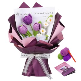 SIMDAO Beginner Crochet Kit, Bouquet Crochet Kit, Complete Flower Crochet Kits for Starters with Step-by-Step Video Tutorials for DIY Craft Creations, Mother's Day Tutorials for Crafting Fun