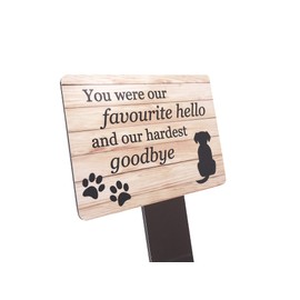 Dog Memorial Plaque with Ground Stake, Garden Grave Marker - Perfect pet tribute with a choice of remembrance poems. Waterproof and hardwearing. Shipped Globally. (Hardest Goodbye)