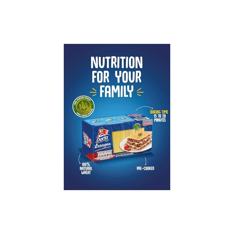 Doria Lasagna, Pasta with Durum Wheat Semolina, 16 oz (Pack