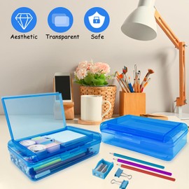 Nuozme Double Layer Large Capacity Pencil Box,Plastic Translucent Pencil Box, Hard Pencil Cases with Snap-Tight Lid for Pens, Pencils, School Supplies,Office Supplies, 1 Pack