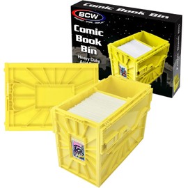 BCW Short Comic Book Bin | Holds 150 Comics | Stackable Plastic Storage | Acid-Free Organizer | Yellow, 2 Pack