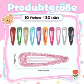 Halinuia Pack of 30 Hair Clips Girls Glitter, Metal Hair Clips Girls Colourful Glitter 10 Colours Hair Clips Kids Clips Girls Hair Clip with Box Snap for Girls Children Baby Toddlers