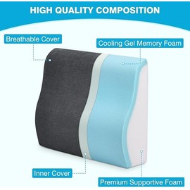 TANYOO Lumbar Support Pillow for Recliner Dual Layer Gel Back Cushion free ship.