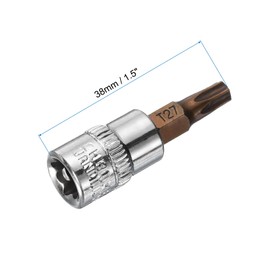 sourcing map 5pcs 1/4" Drive x T27 Torx Bit Socket, S2 Steel Bits CR-V Sockets 38mm Length Use with Ratchet Wrench, Slide Bar, Extension Rod