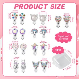 CYUaoao 9 Paar Ohrclips Mädchen Hypoallergene Clip Ohrringe Mädchen mit Gummistopper Clip on Ohrringe Ohne Ohrloch Kinder Schmuck für Kinder Mädchen