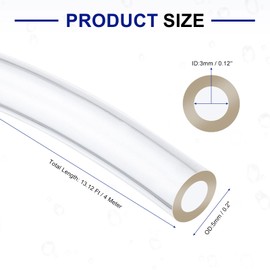 sourcing map PVC Tubing, 3mm ID x 5mm OD - 13 Feet Long Clear Vinyl Water Pipe, Lightweight Plastic Flexible Water Pipe for Aquaponics, Air Hose, Irrigation