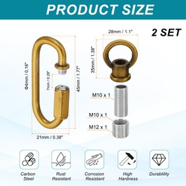PATIKIL M10 Fine Thread Lamp Female Loop Holder with M12 Adapter Chain Quick Link, Lifting Eye Nut Hook Ring Structural Support to Chandelier, 44 lbs Load Gold Bronze Pack of 2