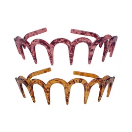 2PCS Shark Tooth Hairband Plastic Headband Hair Comb Women Hair Hoop Hair Accessories Dentate U-shaped hairband (Deep coffee+light red, One Size)