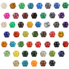 Anevios 50 Piece Colourful Dice Set Polyhedral Dice d20 with Black Drawstring Bag Table Game Dice for Dungeons and Dragons Pathfinder DND RPG MTG Table Games - 20 Sided