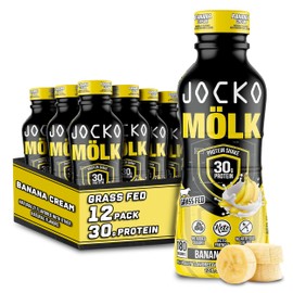 Jocko Mölk 30g Grass Fed Protein Shakes – No Added Sugar Protein Drinks KETO Friendly - Ready to Drink 12 FL Oz (Pack of 12) Banana Cream