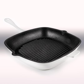Berghoff Neo 11" Cast Iron Grill Pan, Even Heat, Heavy-duty Handle, Oven Safe Up to 400°F, White