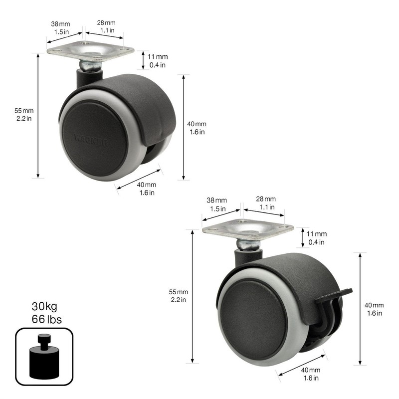 WAGNER 02072488 Furniture Castors / Double Castors Set of 8