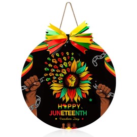 Celebrate African American Independence 1865 with Our Happy Juneteenth Decorations for Front Door: Black Pride Wooden Door Sign Wreath