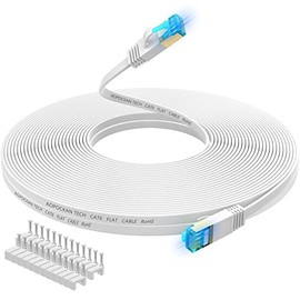 AOPOCKAN TECH - Cable Ethernet Cat 6 de 45 metros, blanco, Cat6 plano RJ45 para computadora, red LAN de Internet, cable de conexión Ethernet - 45m