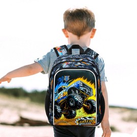 ZLYERT 13" Truck Toddler Backpack for Boy, School Kids Bookbag for Preschool Kindergarten(Black)