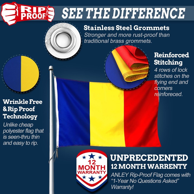 Anley Rip-Proof Double Sided 3-Ply Romania Flag 3x5 Foot -