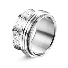 Thunaraz Stainless Steel Spinner Ring Fidget Band Rings Flower Carving Ring Evil Eyes Anxiety Ring Cross Wedding Band Ring for Women Men